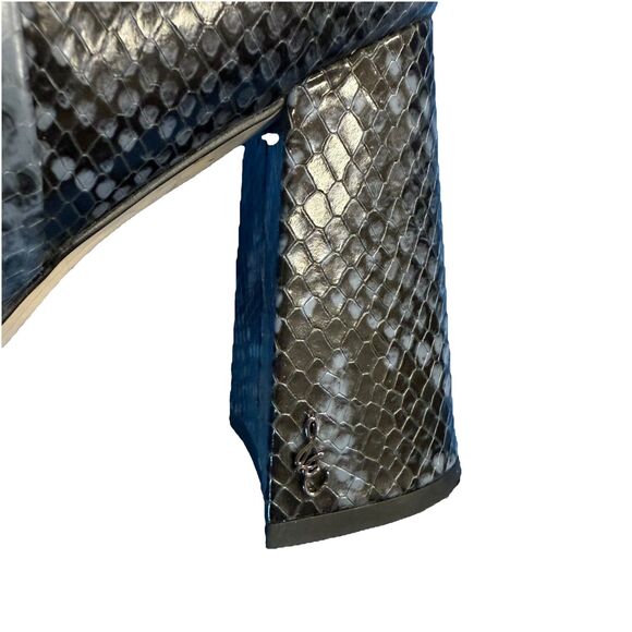 Sam Edelman Sz 10 Snakeskin Leather Mid Boots Block Heel Square Toe Blk/ Grey - Picture 9 of 9